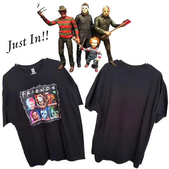 NWT!! Horror-Themed Iconic Friends Black Cotton T-Shirt In Various Sizes!! - Picture 9 of 15